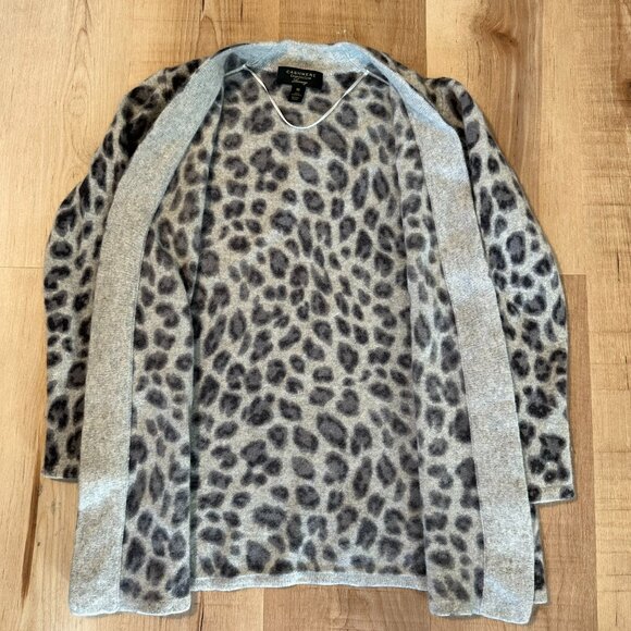 Cashmere Charter Club luxury leopard print Cardigan Open Front - Picture 6 of 12